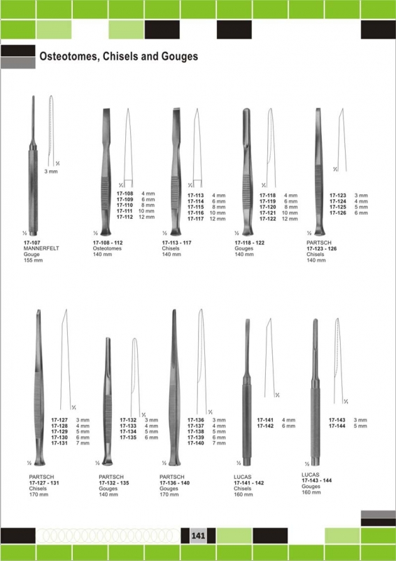 Osteotomes, Chisels and Rouges